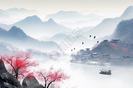 彩色山水风景画图片