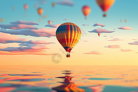 海面上的热气球背景图片