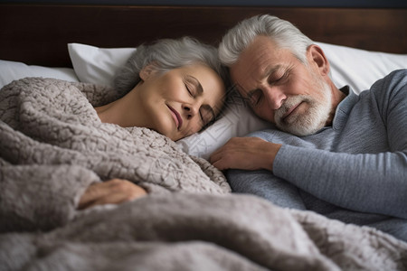 老年夫妻在床上休息图片