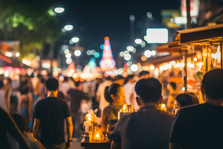 餐饮加盟逛夜市的人们背景