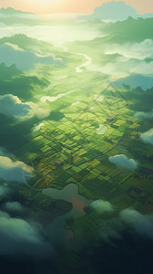 从云层上方看到的稻田插画