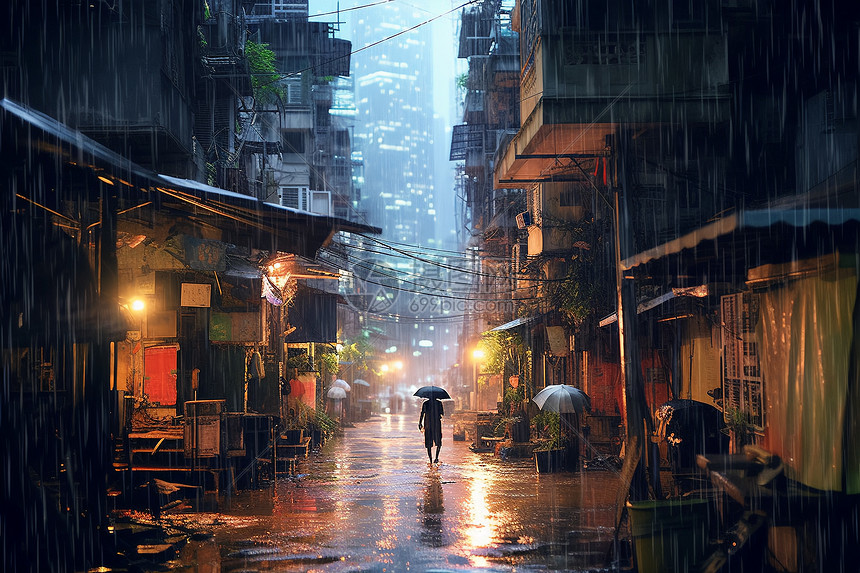 大雨中的城市图片