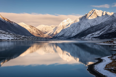 雪山下的湖泊背景图片