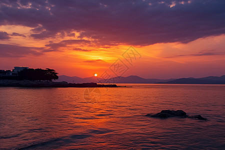 通红的海面图片