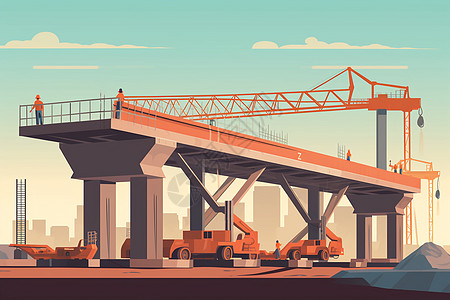 现代桥梁正在搭建的桥梁插画