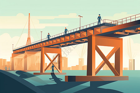 现代桥梁钢铁的桥梁插画