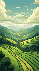 天空下的稻田美景图片