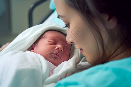 在医院的母亲和新生儿高清图片