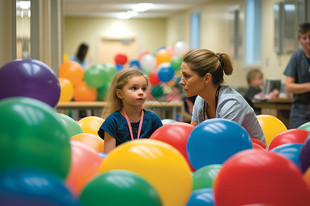 医生在气球环境里和孩子沟通图片