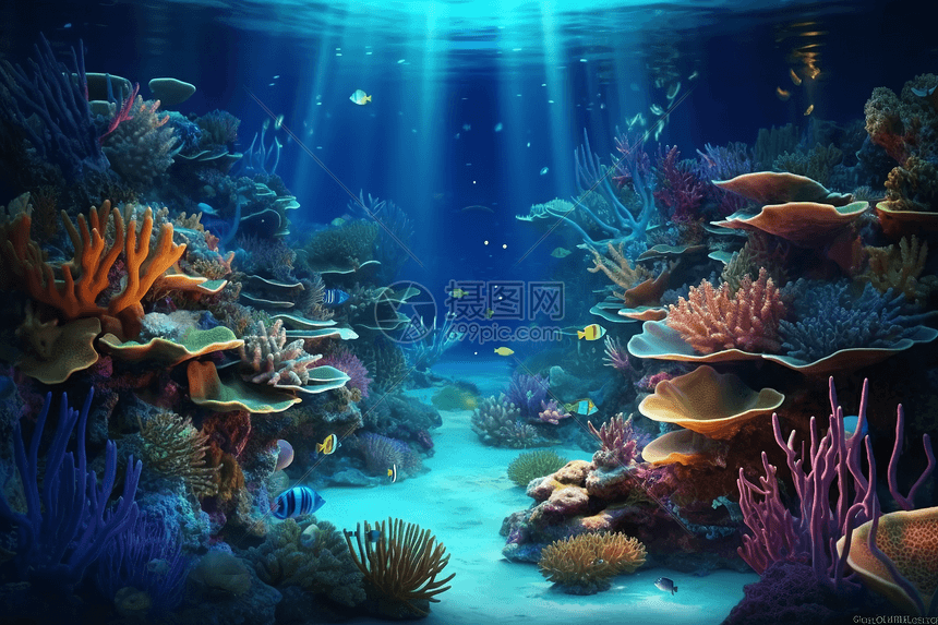 海洋海底珊瑚场景图片