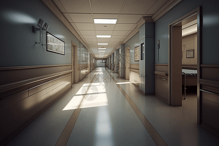 宽敞的医院走廊背景图片