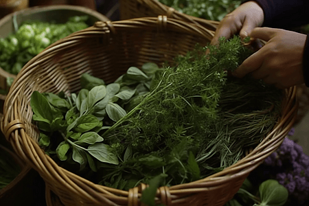 新鲜采摘的草药图片