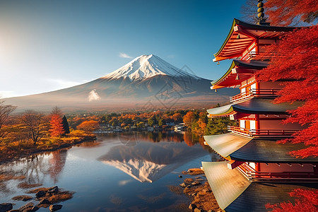 秋季的富士山背景图片