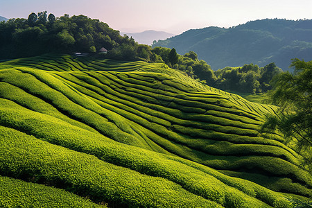 漫山遍野的绿茶田高清图片