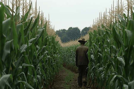 在玉米秸秆中的农民高清图片