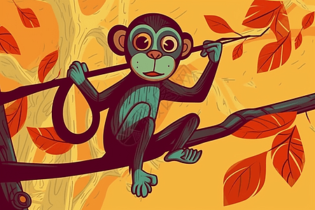 猴子从树枝上摆动图片