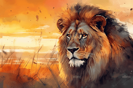 日落中的狮子图片