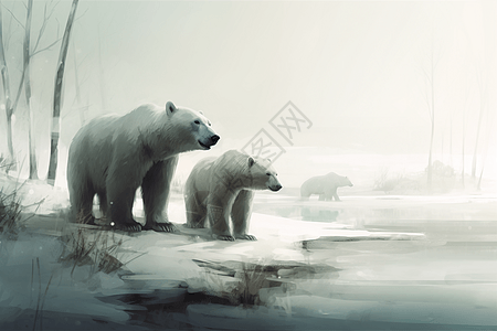 二只北极熊背景图片