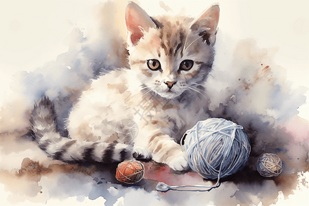 可爱的小猫玩毛线图片