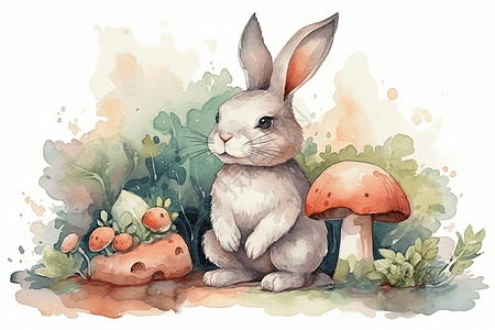 兔子坐在鲜花里图片