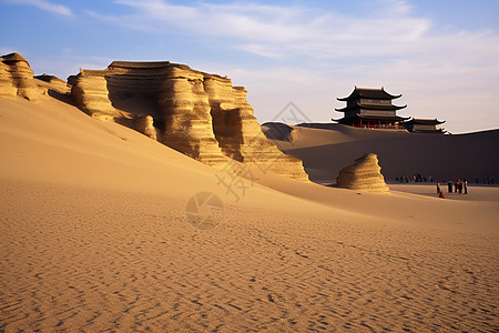 敦煌古城蓝天下的古城背景