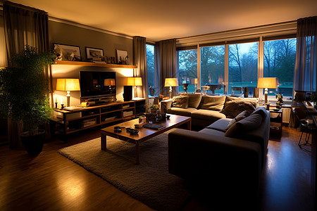 灯光温馨的客厅图片