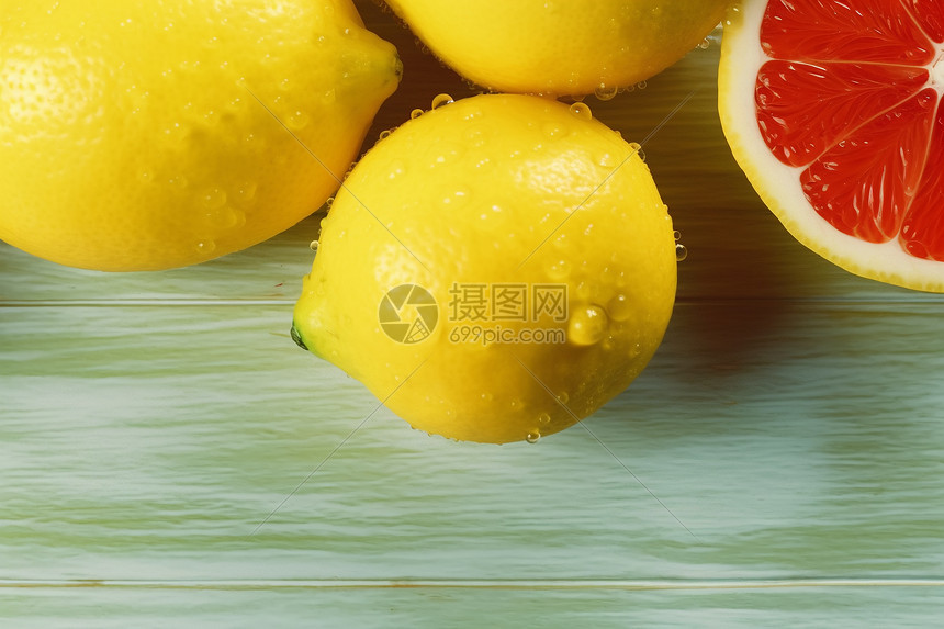 清凉解暑的柠檬和西柚图片