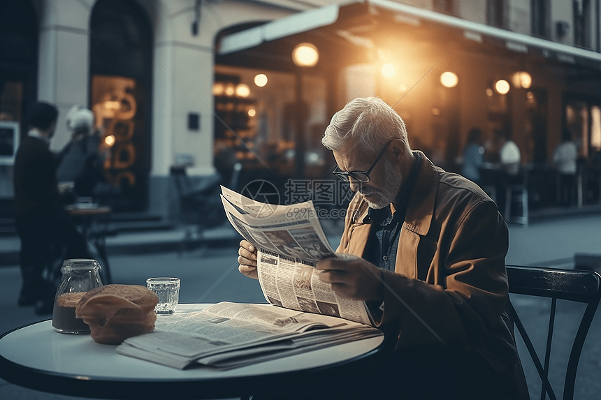 在街边看报纸的爷爷图片