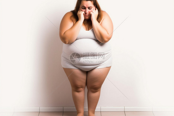 肥胖而担心的女人图片