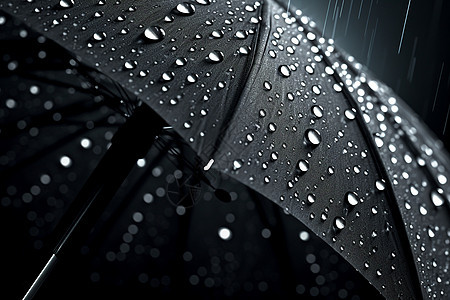 被雨水打湿的黑色雨伞图片