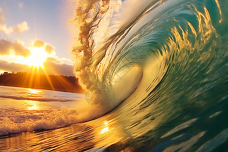 温暖阳光下的巨浪图片