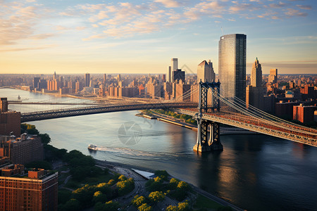 纽约桥黄昏下的布鲁克林大桥背景