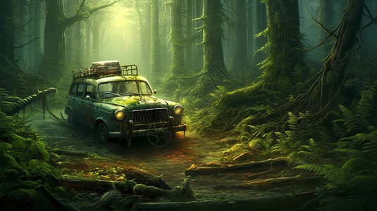 森林中破旧的车辆图片
