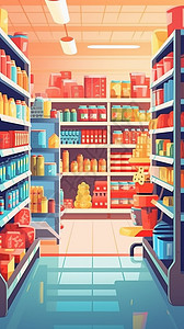 超市货架上整齐的商品图片
