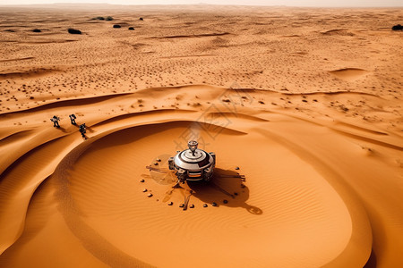 荒凉沙漠中的无人机和机器图片