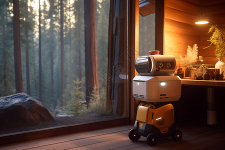 森林房屋中的机器人图片