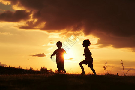 日落下的跑步儿童高清图片