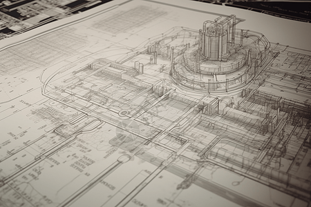 画有工业现场蓝图的图纸高清图片