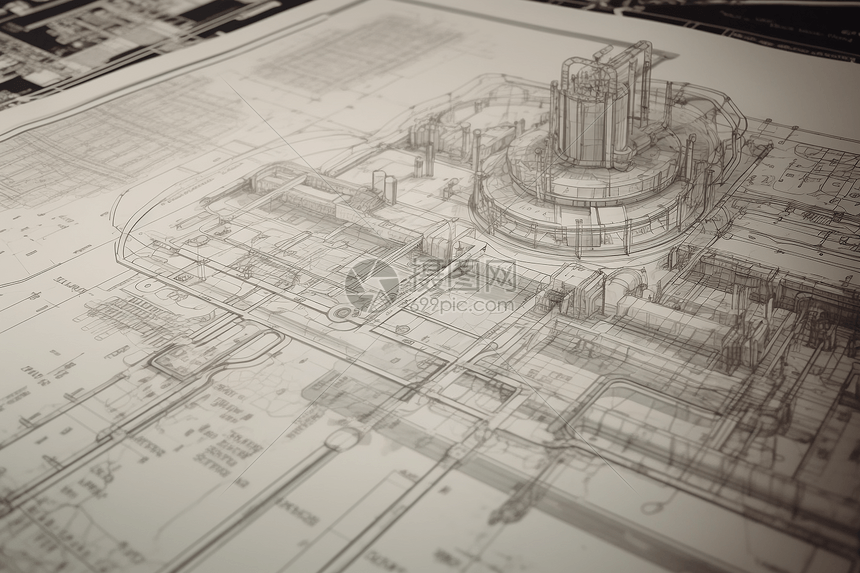 画有工业现场蓝图的图纸图片