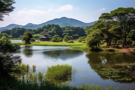 夏季山脉的风景背景图片