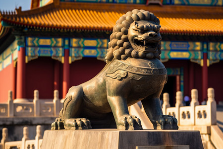 旅旅游紫禁城铜狮背景