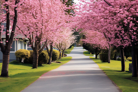 公园里樱花盛开的道路背景