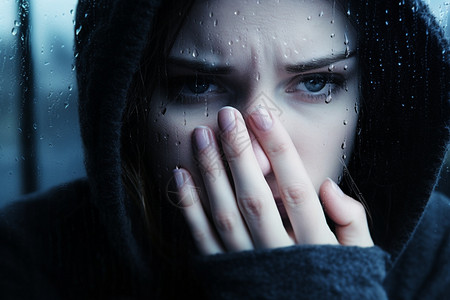 雨中悲伤哭泣的女人图片
