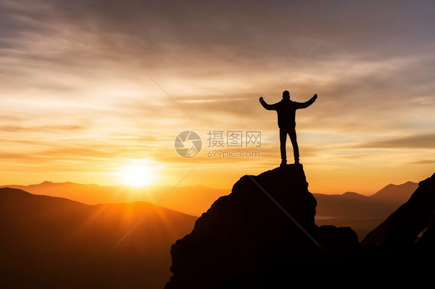 成功登山的登山者图片