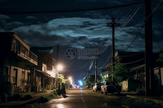 电力在夜间照亮街道图片
