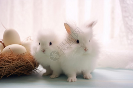 两只毛绒绒的兔子图片