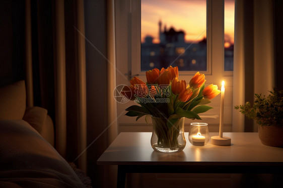 房间里的暖色花瓶图片