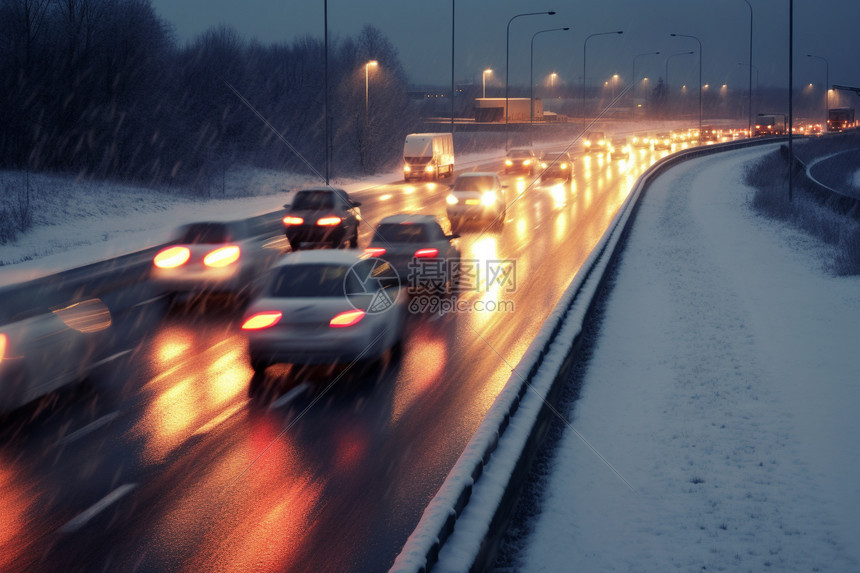 雪天的高速公路图片