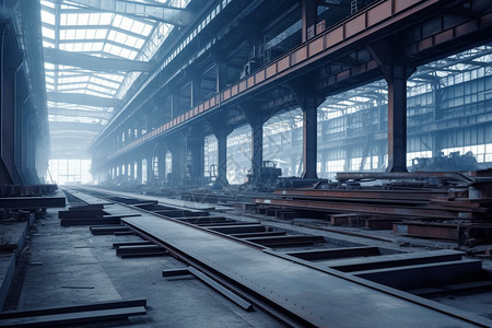 钢铁厂的地板上堆满了很多钢材背景图片