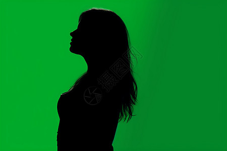 女人剪影在绿色背景上图片